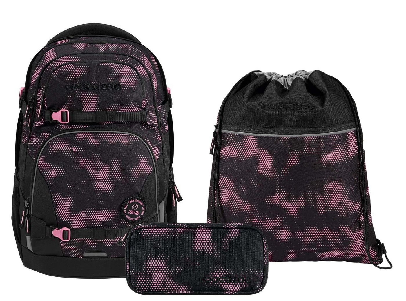 coocazoo Schulranzen Schulrucksack-Set PORTER Pink Illusion 3-teilig (3-teilig), ergonomisch, Körpergröße: 135 - 180 cm, reflektiert von coocazoo