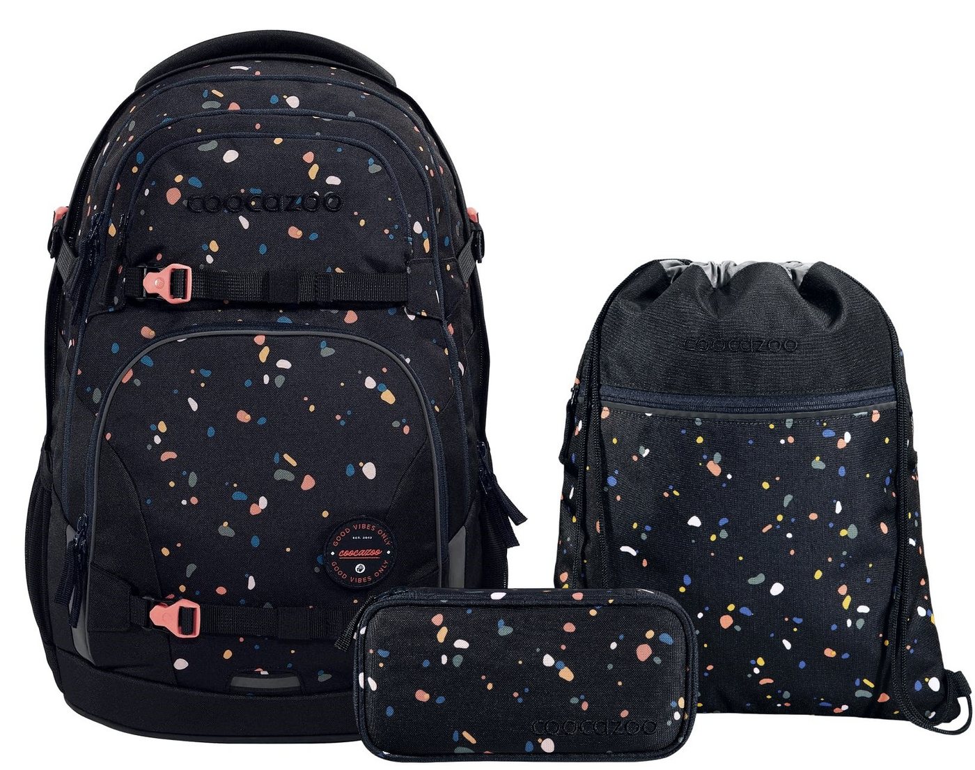 coocazoo Schulranzen Schulrucksack-Set PORTER Sprinkled Candy 3-teilig (3-teilig), ergonomisch, Körpergröße: 135 - 180 cm, reflektiert von coocazoo