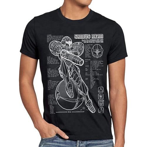 Samus Blaupause Men T-Shirt Metroid Nerd Gamer NES SNES Switch Black 3XL von cookietong