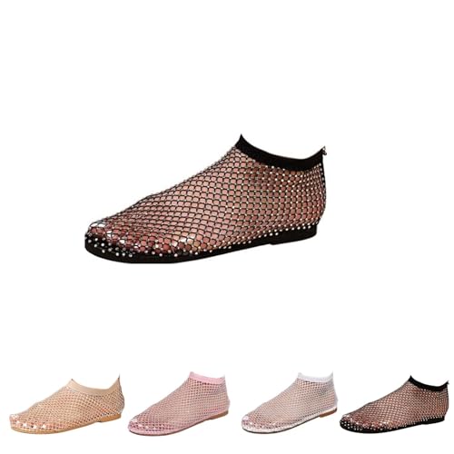Mesh Ballet Flats for Women with Strap,Ultra Comfortable Shiny Gem Mesh Flats,Shiny Stylish Flats Sparkle Shoes (Black,41) von cookx