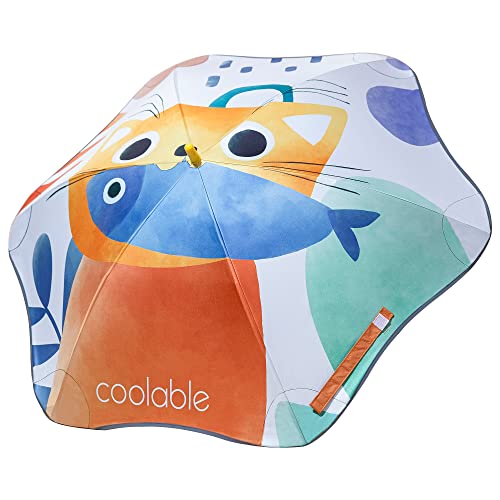 coolable Regenschirm für Kinder, Motiv Tiere, UPF 50+, Stockschirm, für Jungen und Mädchen, Durchmesser 90 cm, Rand reflektierend(Katze) von coolable