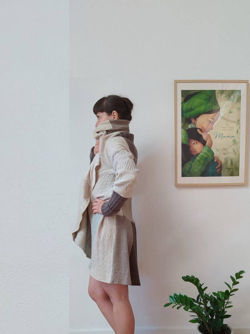 Coolawoola Upcycled Beige Mantel Kaschmir Mit Kapuze Frühlingsmantel Perfect Circle Stylish Übergroßer von coolawoola