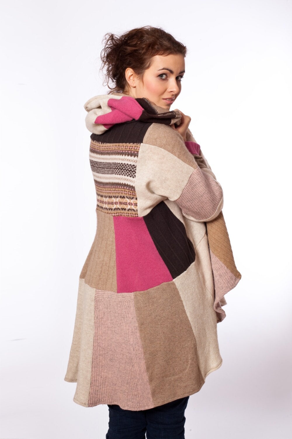 Damen Mantel Rosa Beige Wolle Für Frau Magnolia Pink Upcycled Kleidung Von Coolawoola Woolen Sewaters Cardigan Woman von coolawoola