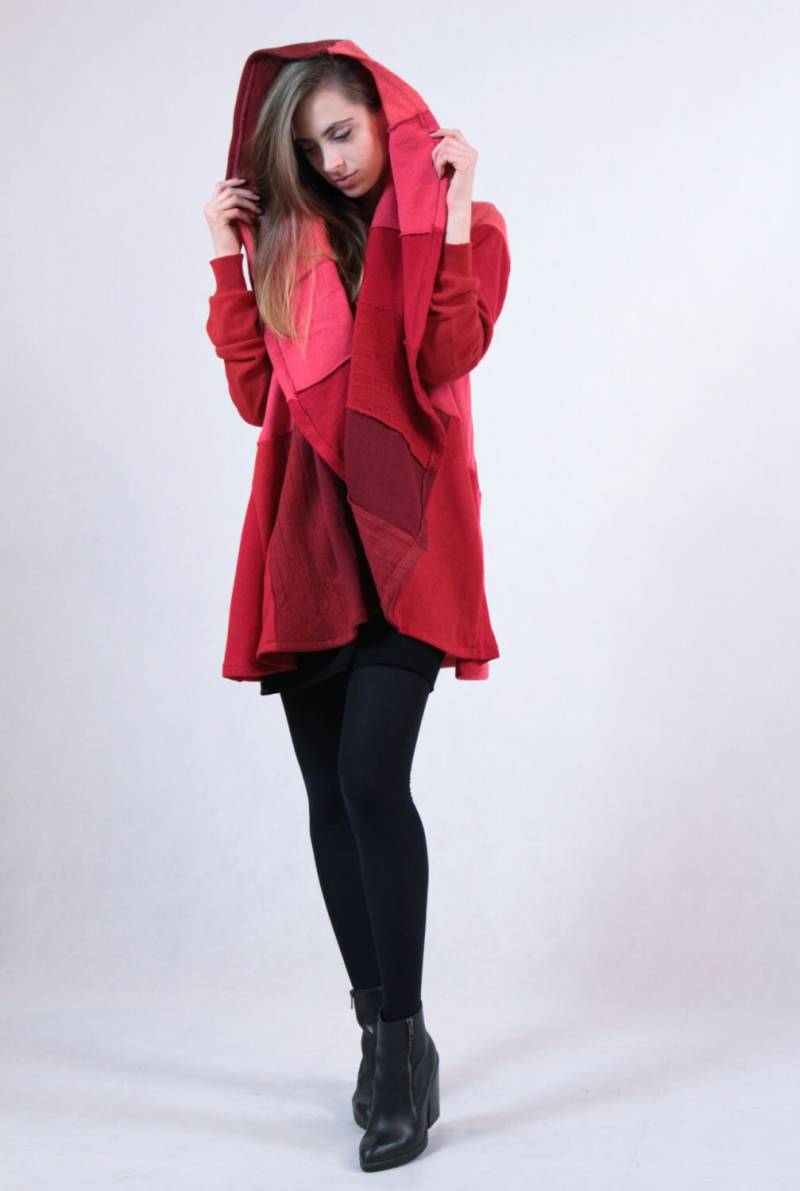 Roter Rosa Upcycled Kaschmir-Mantel Handgemachter Mantel Nach Maß Heiße Coolawoola-strickjacke Kleidung Kaschmir-Pullover von coolawoola