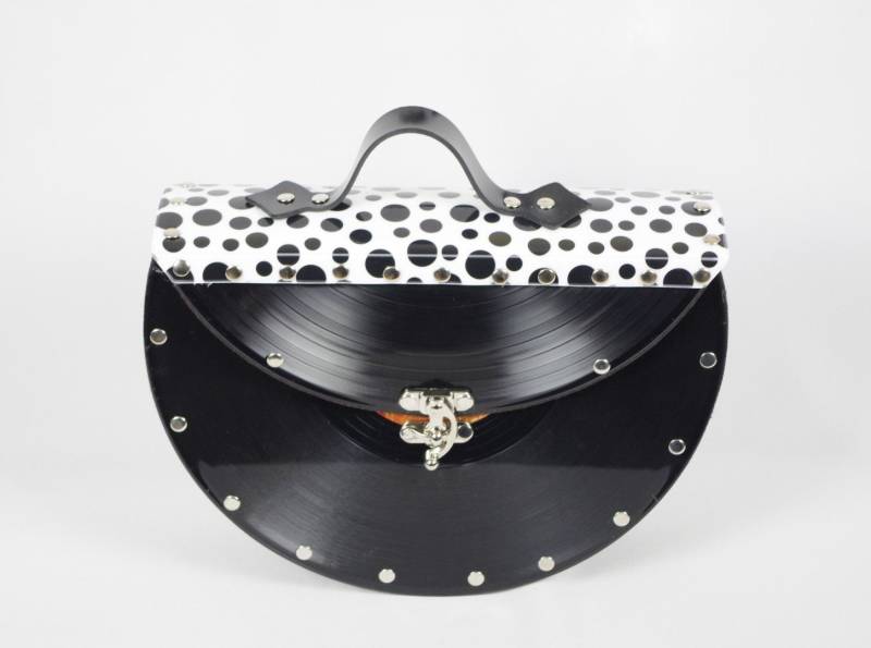 Lp-Tasche Mit Klappe Weiß-Schwarz Gepunktet von coolberc