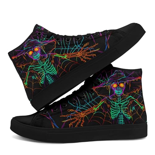 High-Top-Sneaker aus Canvas mit Totenkopf-Blumenmuster, leichte, lässige Goth-Walking-Schuhe für Streetwear-Skate-Reisen von coolcustomize