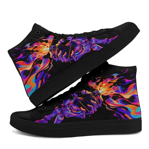 High-Top-Sneaker aus Canvas mit Totenkopf-Blumenmuster, leichte, lässige Goth-Walking-Schuhe für Streetwear-Skate-Reisen von coolcustomize