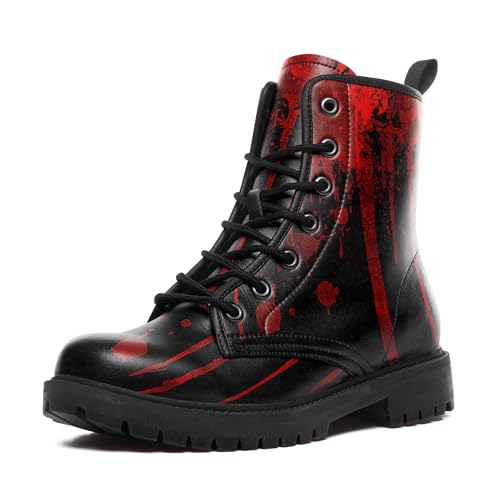 coolcustomize Damen-Kampfstiefel mit Blutspritzer-Design, Punk-Plateaustiefel mit blutigem Muster für Freizeitkleidung und Alltagsoutfits von coolcustomize