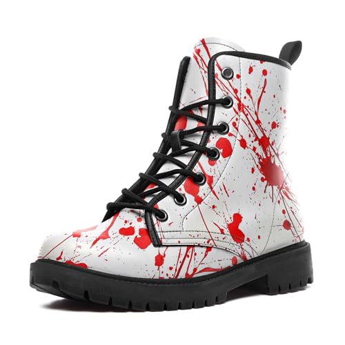 coolcustomize Damen-Kampfstiefel mit Blutspritzer-Design, Punk-Plateaustiefel mit blutigem Muster für Freizeitkleidung und Alltagsoutfits von coolcustomize