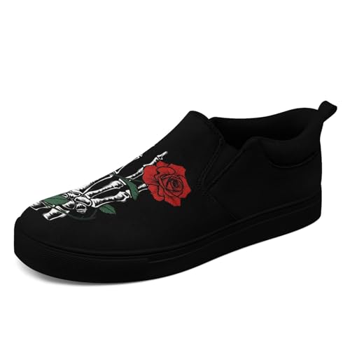 coolcustomize Gothic Low-Top Canvas Schuhe für Herren und Damen – Skull Floral Slip-On Sneakers – Leicht und Bequem – Streetwear Schuhe von coolcustomize