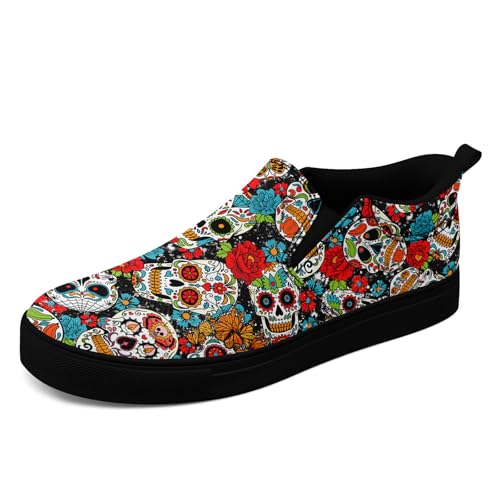 coolcustomize Gothic Low-Top Canvas Schuhe für Herren und Damen – Skull Floral Slip-On Sneakers – Leicht und Bequem – Streetwear Schuhe von coolcustomize
