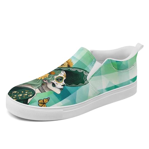 coolcustomize Gothic Low-Top Canvas Schuhe für Herren und Damen – Skull Floral Slip-On Sneakers – Leicht und Bequem – Streetwear Schuhe von coolcustomize