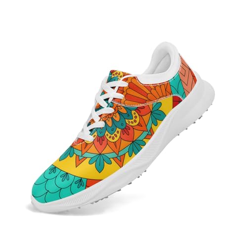 coolcustomize Herren & Damen Golfschuhe – Bunte Mandala-Prints – Atmungsaktive Spikeless Sneaker – Stilvoll & Bequem – Schnürschuhe für Golf & Freizeit von coolcustomize