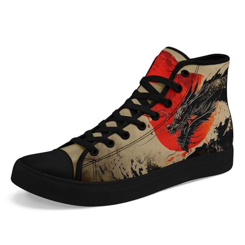 coolcustomize High-Top-Schuhe aus Canvas mit Drachen-Print für Herren, Anime-inspirierte Mode-Sneaker für Streetwear, Freizeitkleidung, Trendige Outfits von coolcustomize