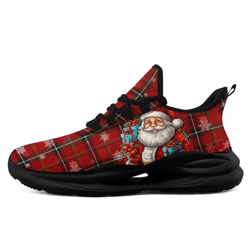 coolcustomize Laufschuhe Damen & Herren – Karo-Design mit Wintermotiv leichte atmungsaktive Mesh-Sneaker für Jogging/Walking/Fitness/Alltag von coolcustomize