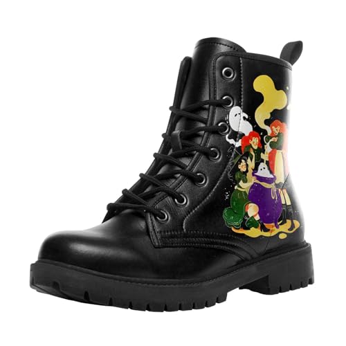 coolcustomize Modische Halloween Damen Combat Stiefel,Bequeme Goth-Plateau-Stiefeletten mit gruseligem Kürbis-Hexen-Print und Schnürung von coolcustomize