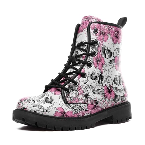 coolcustomize Rosa Kampfstiefel für Damen, Gothic Emo Schnürstiefeletten Punk Plateau Booties Festival & Alltags-Streetwear von coolcustomize
