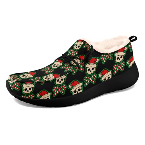coolcustomize Unisex Slipper mit Plüschfutter, Canvas warme Slip-On Mokassins, Casual Boat Shoes mit Weihnachts-Print von coolcustomize