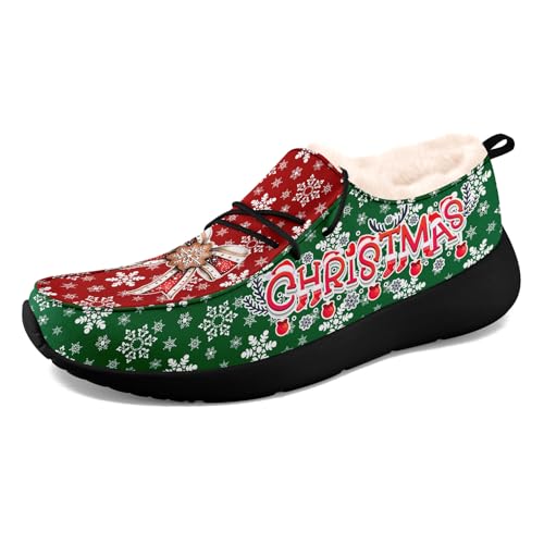 coolcustomize Unisex Slipper mit Plüschfutter, Canvas warme Slip-On Mokassins, Casual Boat Shoes mit Weihnachts-Print von coolcustomize