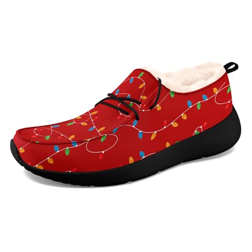 coolcustomize Unisex Slipper mit Plüschfutter, Canvas warme Slip-On Mokassins, Casual Boat Shoes mit Weihnachts-Print von coolcustomize