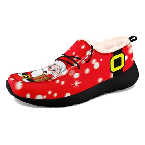 coolcustomize Unisex Slipper mit Plüschfutter, Canvas warme Slip-On Mokassins, Casual Boat Shoes mit Weihnachts-Print von coolcustomize