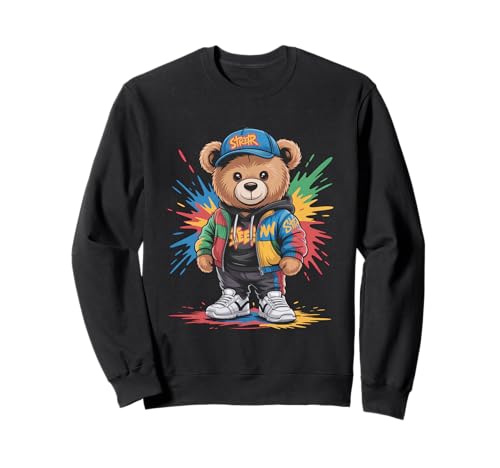 süßer vintage Teddybär in tollen Splash Style Klamotten Kids Sweatshirt von coole Bären in farbigen Werktags Ouftits