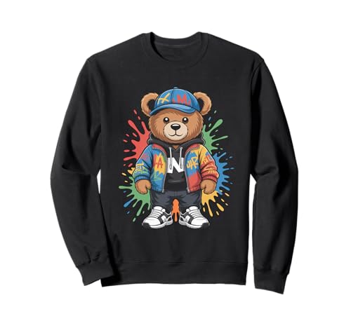 süßer vintage Teddybär in tollen Splash Style Klamotten Kids Sweatshirt von coole Bären in farbigen Werktags Ouftits