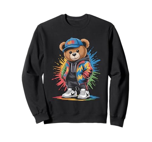 süßer vintage Teddybär in tollen Splash Style Klamotten Kids Sweatshirt von coole Bären in farbigen Werktags Ouftits