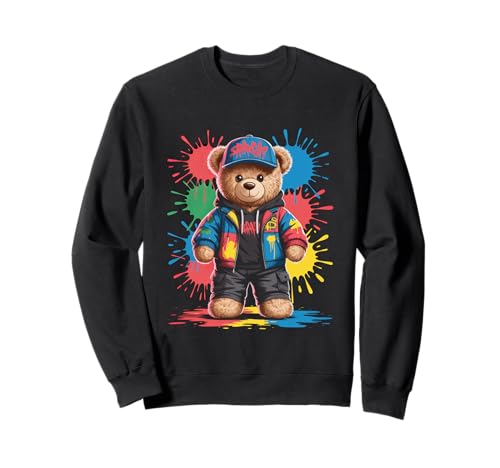 süßer vintage Teddybär in tollen Splash Style Klamotten Kids Sweatshirt von coole Bären in farbigen Werktags Ouftits