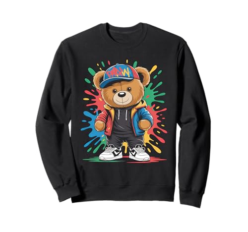 süßer vintage Teddybär in tollen Splash Style Klamotten Kids Sweatshirt von coole Bären in farbigen Werktags Ouftits