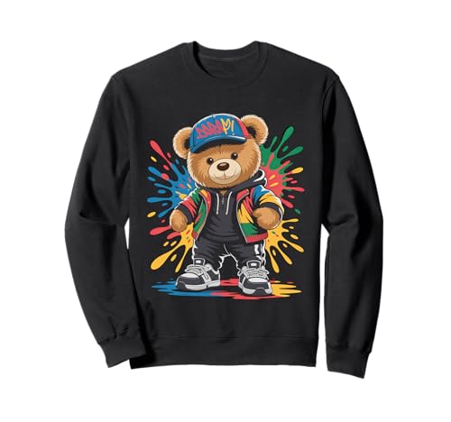 süßer vintage Teddybär in tollen Splash Style Klamotten Kids Sweatshirt von coole Bären in farbigen Werktags Ouftits