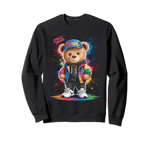 süßer vintage Teddybär in tollen Splash Style Klamotten Kids Sweatshirt von coole Bären in farbigen Werktags Ouftits
