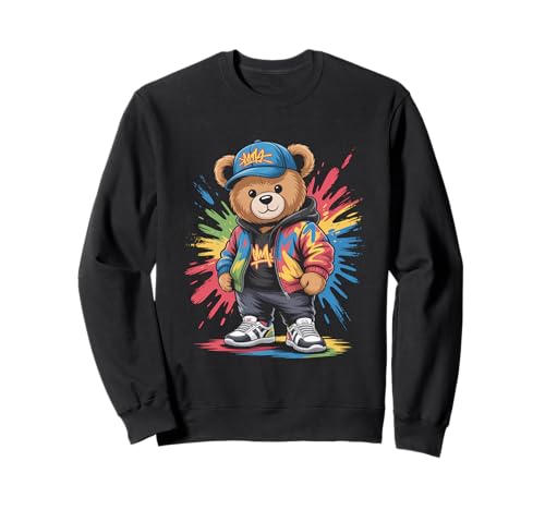 süßer vintage Teddybär in tollen Splash Style Klamotten Kids Sweatshirt von coole Bären in farbigen Werktags Ouftits