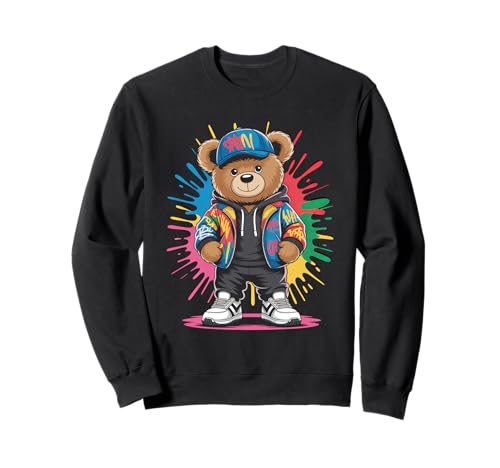 süßer vintage Teddybär in tollen Splash Style Klamotten Kids Sweatshirt von coole Bären in farbigen Werktags Ouftits