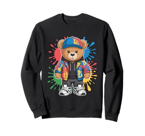 süßer vintage Teddybär in tollen Splash Style Klamotten Kids Sweatshirt von coole Bären in farbigen Werktags Ouftits