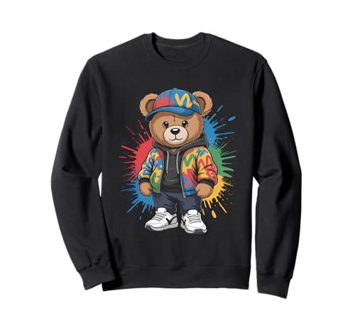 süßer vintage Teddybär in tollen Splash Style Klamotten Kids Sweatshirt von coole Bären in farbigen Werktags Ouftits