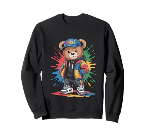 süßer vintage Teddybär in tollen Splash Style Klamotten Kids Sweatshirt von coole Bären in farbigen Werktags Ouftits