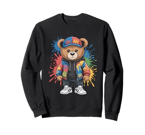 süßer vintage Teddybär in tollen Splash Style Klamotten Kids Sweatshirt von coole Bären in farbigen Werktags Ouftits