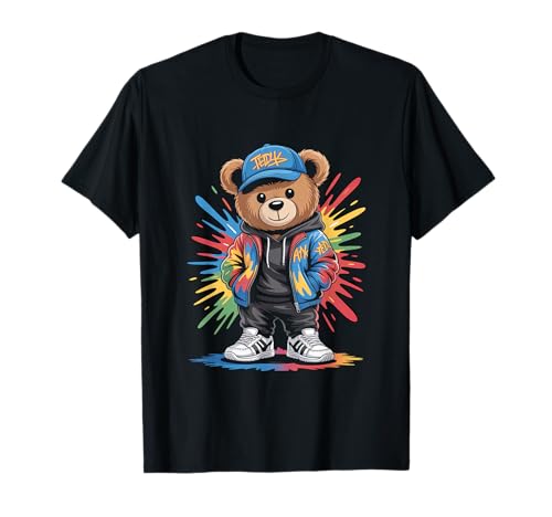 süßer vintage Teddybär in tollen Splash Style Klamotten Kids T-Shirt von coole Bären in farbigen Werktags Ouftits