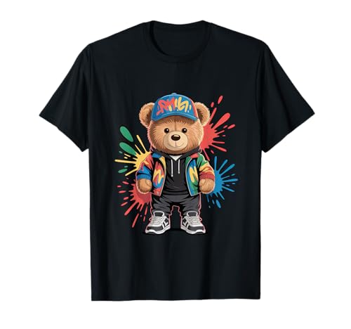 süßer vintage Teddybär in tollen Splash Style Klamotten Kids T-Shirt von coole Bären in farbigen Werktags Ouftits