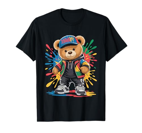 süßer vintage Teddybär in tollen Splash Style Klamotten Kids T-Shirt von coole Bären in farbigen Werktags Ouftits