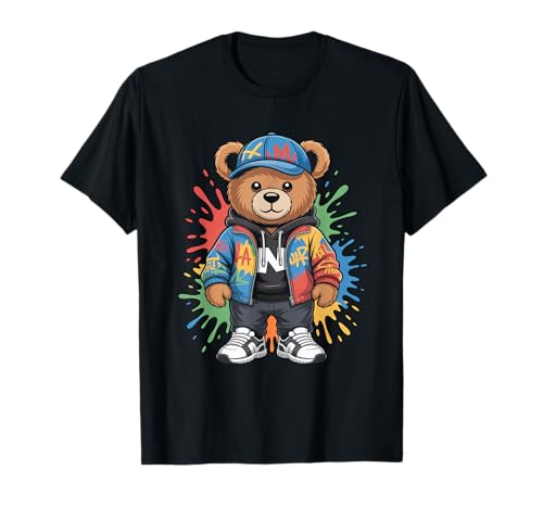 süßer vintage Teddybär in tollen Splash Style Klamotten Kids T-Shirt von coole Bären in farbigen Werktags Ouftits