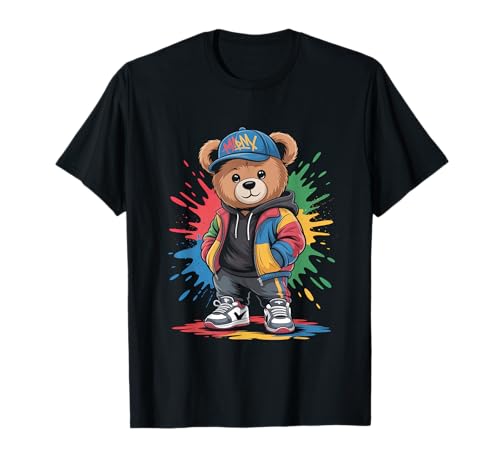 süßer vintage Teddybär in tollen Splash Style Klamotten Kids T-Shirt von coole Bären in farbigen Werktags Ouftits