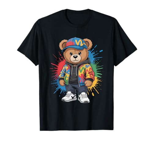 süßer vintage Teddybär in tollen Splash Style Klamotten Kids T-Shirt von coole Bären in farbigen Werktags Ouftits