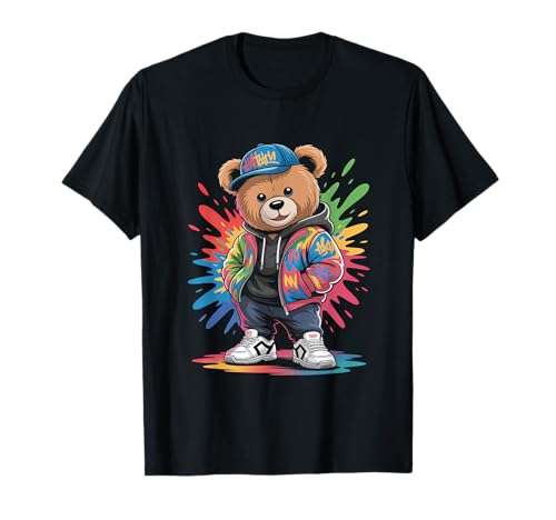 süßer vintage Teddybär in tollen Splash Style Klamotten Kids T-Shirt von coole Bären in farbigen Werktags Ouftits