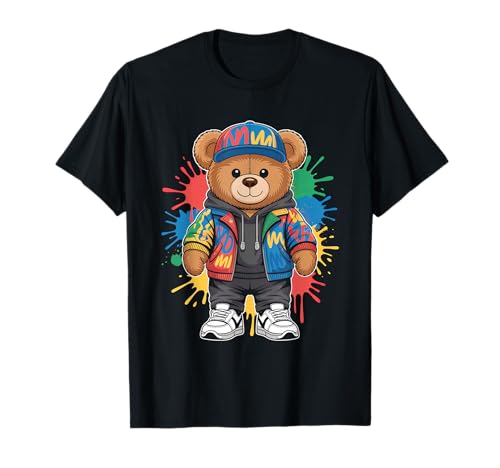 süßer vintage Teddybär in tollen Splash Style Klamotten Kids T-Shirt von coole Bären in farbigen Werktags Ouftits