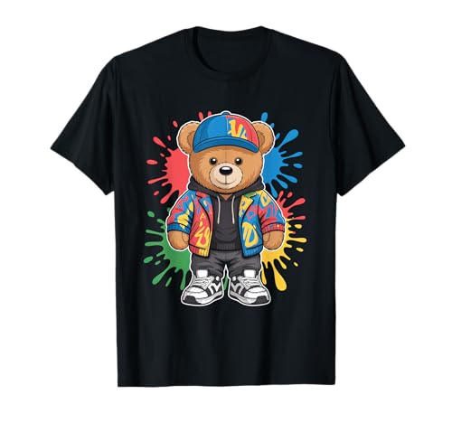 süßer vintage Teddybär in tollen Splash Style Klamotten Kids T-Shirt von coole Bären in farbigen Werktags Ouftits