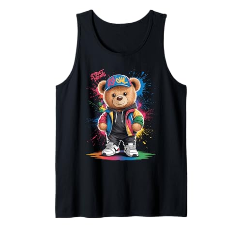 süßer vintage Teddybär in tollen Splash Style Klamotten Kids Tank Top von coole Bären in farbigen Werktags Ouftits