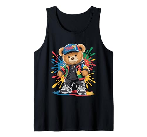süßer vintage Teddybär in tollen Splash Style Klamotten Kids Tank Top von coole Bären in farbigen Werktags Ouftits