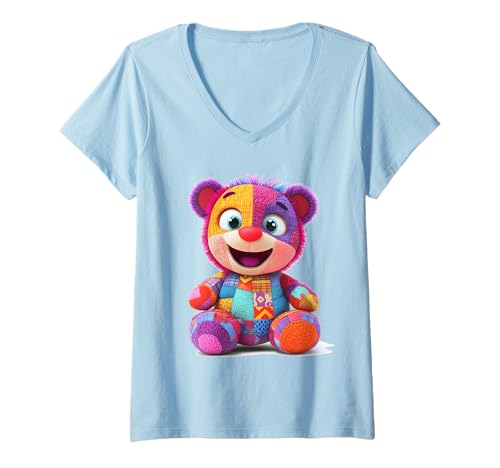 Damen süßer Vintage Teddybär in Patchwork Style Klamotten Kids T-Shirt mit V-Ausschnitt Damen süßer Vintage Teddybär in Patchwork Style Klamotten Kids T-Shirt mit V-Ausschnitt von coole Bären in fleckigen Werktags Ouftits